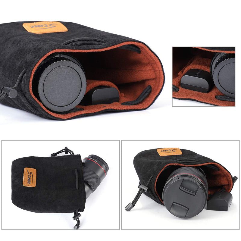 S-ZONE Soft Camera Bag DSLR Insert Handbag Drawstring Lens Case Compatible with Canon Nikon Sony Large Black