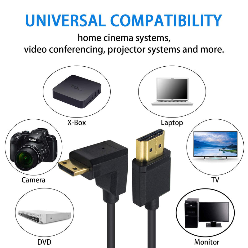 Duttek Mini HDMI to Standard HDMI Cable, HDMI to Mini HDMI Cable, Ultra-Thin Down Angled 90 Degree Mini HDMI Male to HDMI Male Cable Support 4K Ultra HD, 1080p, 3D(HDMI 2.0) (15cm/6 inch) Down Angled 15cm