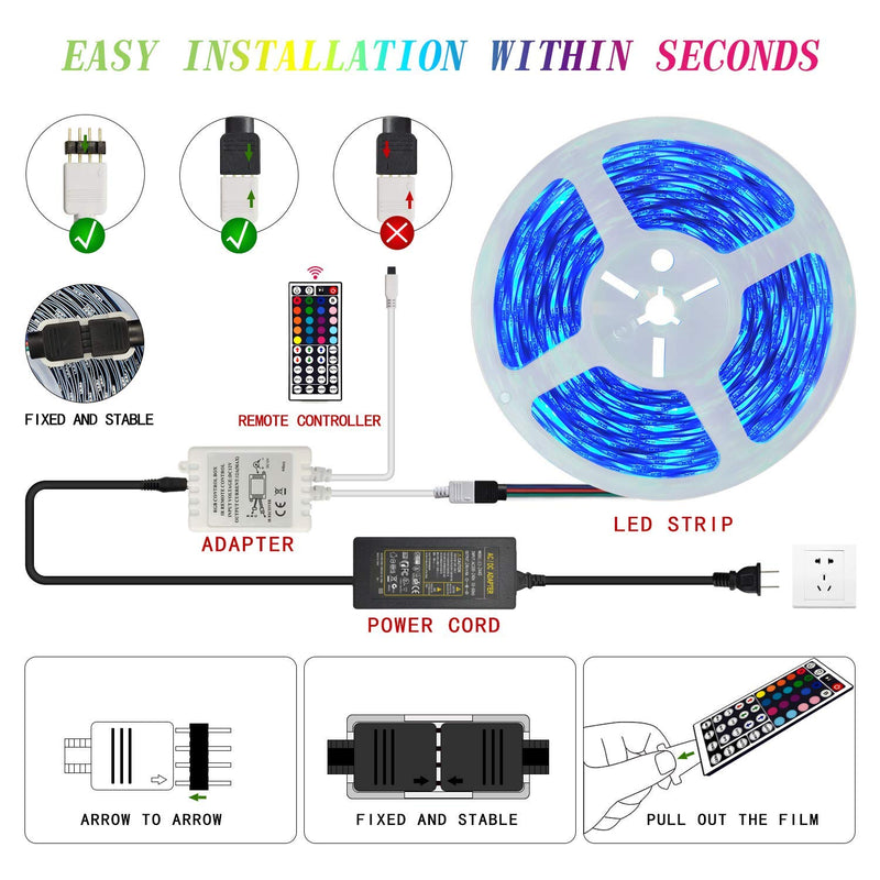 [AUSTRALIA] - 55ft/16M LED Strip Light RGB SyNong Soft Rope Lights 5050 SMD 480 LEDs Non Waterproof 16 Meters Tape Light with 44 Keys IR Remote Control and 24V Power Adapter for Room Kitchen Party Deco 16M 
