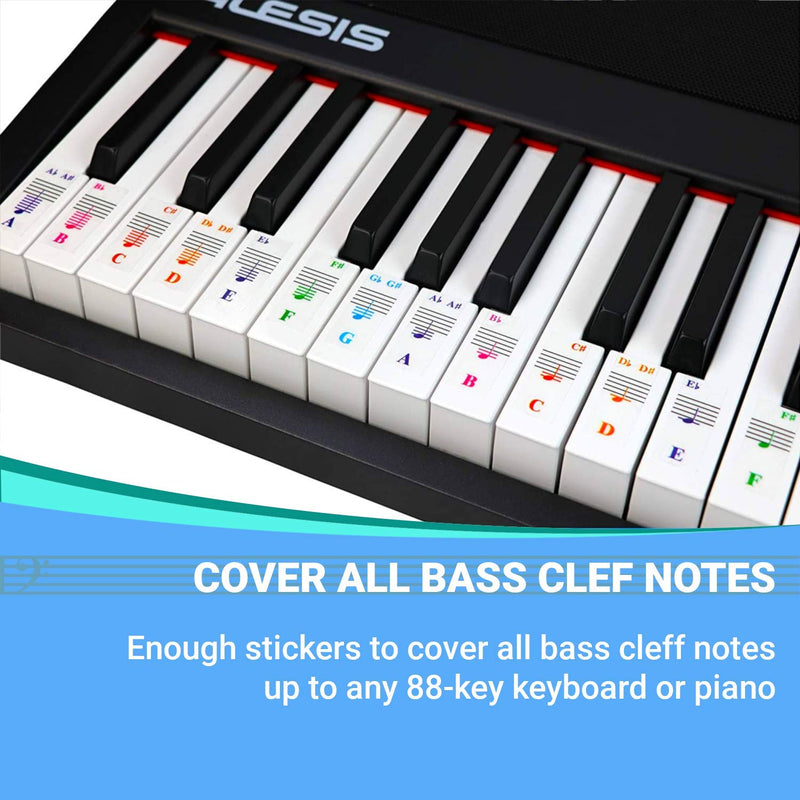 Piano Keyboard Note Stickers for White Keys for Upto 88-Key Keyboards. Bright Colorful Letters, Transparent and Removable, Perfect Visual Tool for Kids and Beginners, Made in USA - 2 Pack