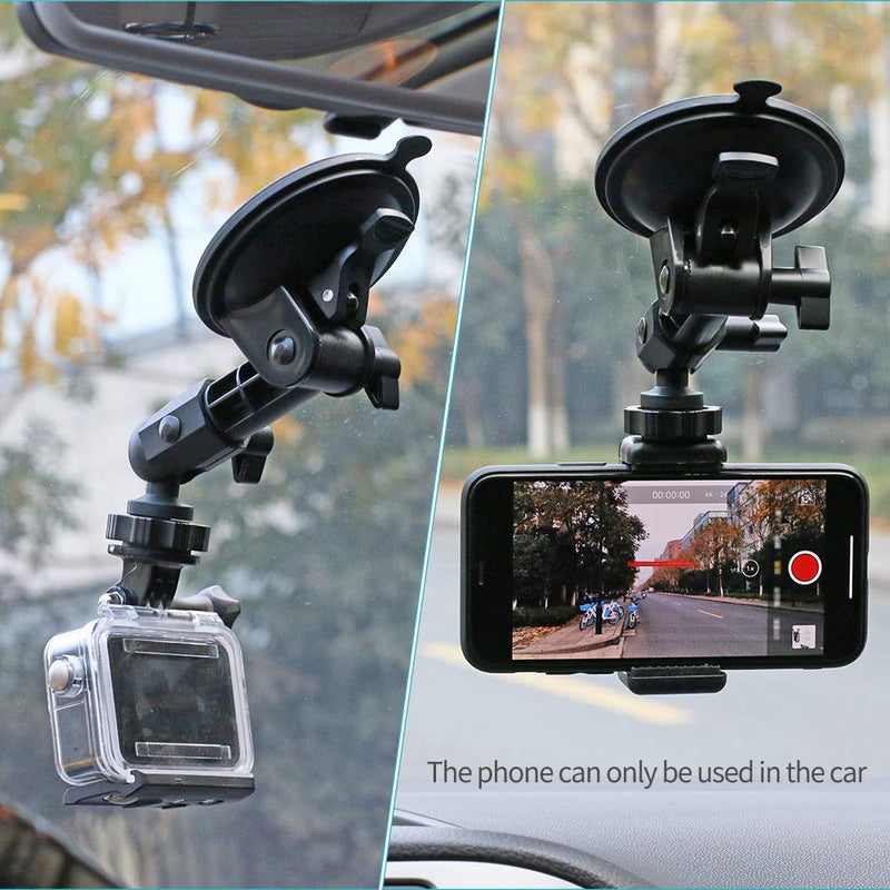 SUREWO Suction Cup Camera Car Mount with Tripod Adapter for GoPro Hero 10 9 8 7 6 5 4 Black,Car Suction Cup Mount Compatible with GoPro,DJI Osmo Action,XiaoMi YI and Most Action Cameras