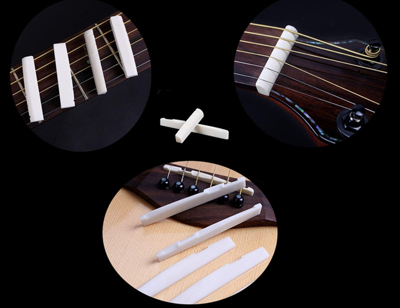 Zhixuanda 2 Sets (4pcs) 6 String Acoustic Guitar Bone Bridge Saddle and Nut, Made of Real Bone with 9 Pcs Sand Paper, Stainless Steel Needle Files of 13 Sizes