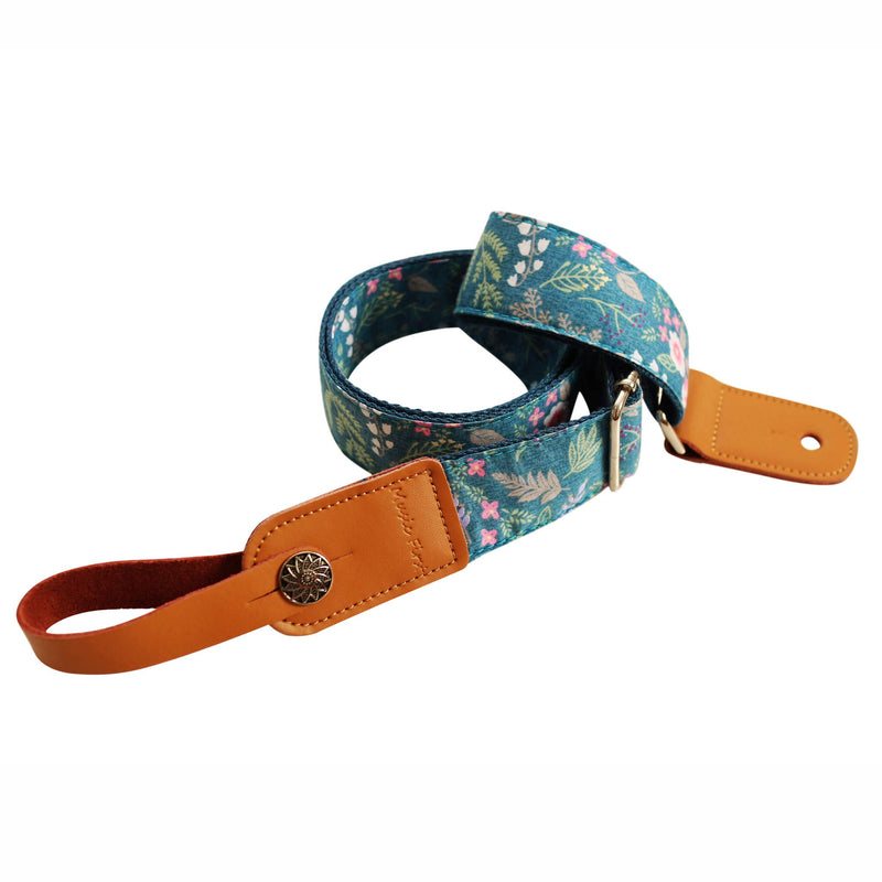[AUSTRALIA] - MUSIC FIRST Original Design Vintage “Dawn Fog Garden” Soft Cotton & Genuine Leather Ukulele Strap Ukulele Shoulder Strap With a MUSIC FIRST Genuine Leather Strap Locker 