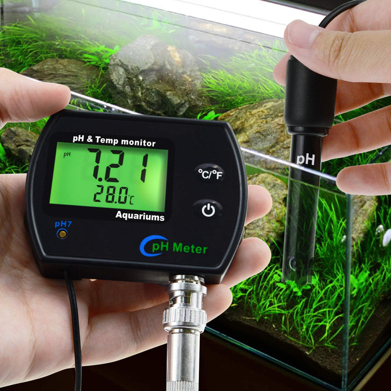 [AUSTRALIA] - PH & Temperature 2-in-1 Continuous Monitor Meter w/Backlight Replaceable Electrode, Dual Display 0.00~14.00pH °C/ °F Water Quality Monitoring Kit, for Aquariums Hydroponics Pools Tanks Spa 