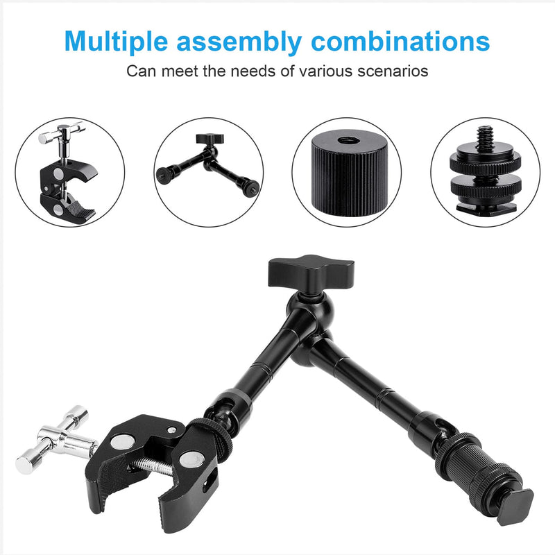Fomito 11 inch Inch Articulating Magic Arm + Super Clamp for Camera, LCD Monitor, LED Video Light