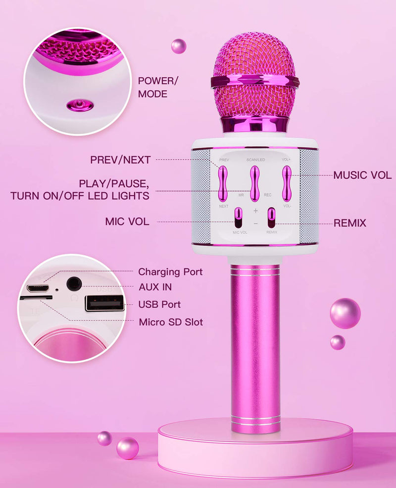 BlueFire Bluetooth Karaoke Wireless Microphone with LED Lights, Portable Microphone for Kids, Gifts Toys for Kids, Girls, Boys and Adults (Purple)