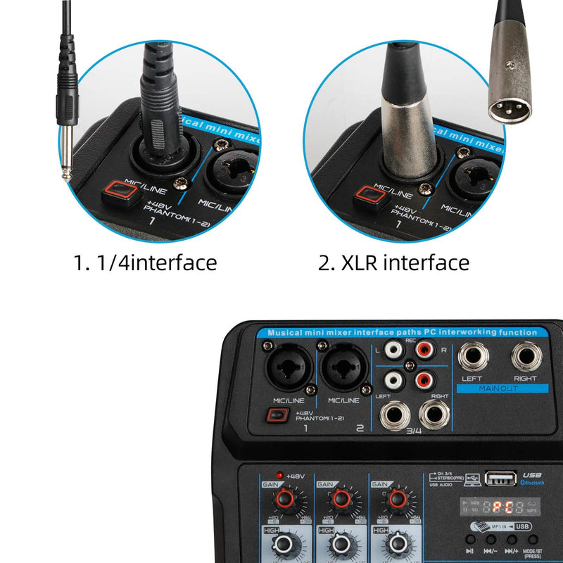 Depusheng U4 Audio Mixer 4-CHANNEL USB Audio Interface Audio Mixer, DJ Sound Controller Interface with USB,Soundcard for PC Recording,USB Audio Interface Audio Mixer,w/Dynamic Mic, for Live Streaming 4 Channel