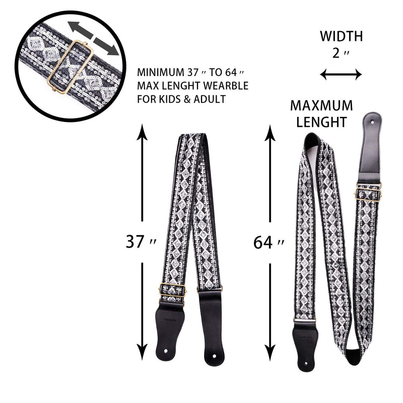 Bling Reflective Spark Sequin Cotton Guitar Strap FREE BONUS- 3 Picks + Strap Locks + Strap Button Best Gift for Men Women Guitarist for Bass, Electric & Acoustic Guitars 2" Wide (Silver Gray) Silver Gray