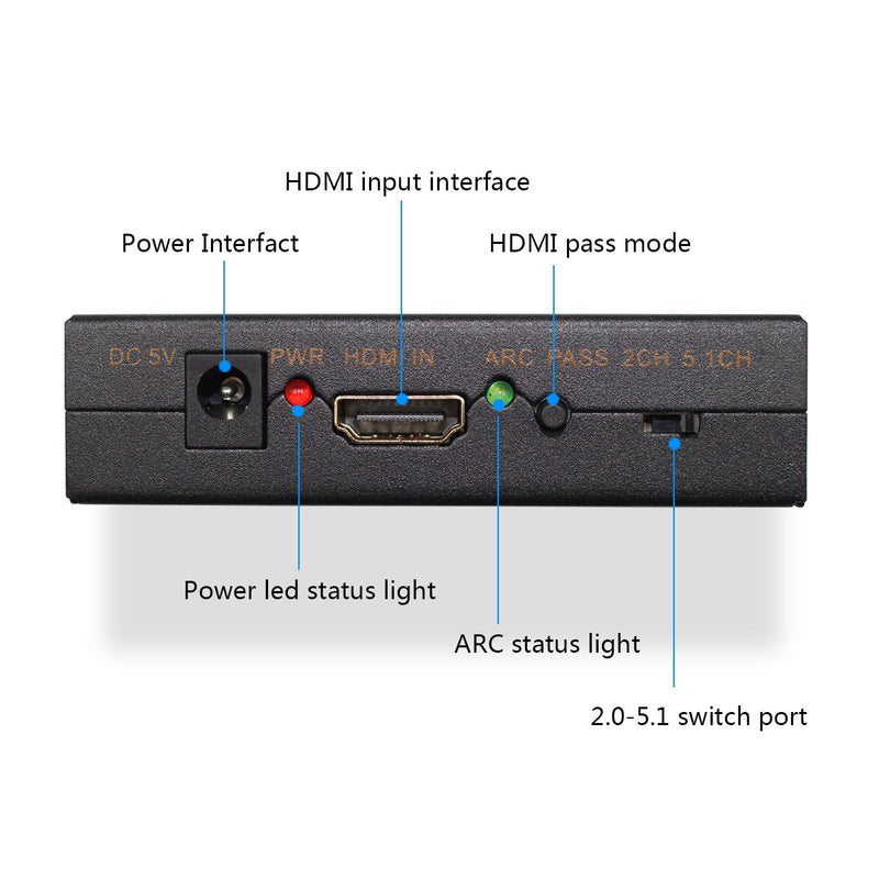 [AUSTRALIA] - 4Kx2K HDMI Audio Extractor Hdmi to HDMI (Spdif+R/L) Audio Splitter ARC Converter Box Audio Splitter with Pass/2.0ch/5.1 ch Audio Model Support DTS-HD 