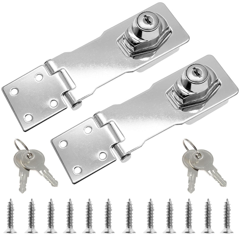 Jiozermi 2 Packs 4 Inch Hasp Locks with Keys, Stainless Steel Hasp Latches, Twist Knob Keyed Locking Hasp for Cabinet Small Door, Chrome Plated Silver