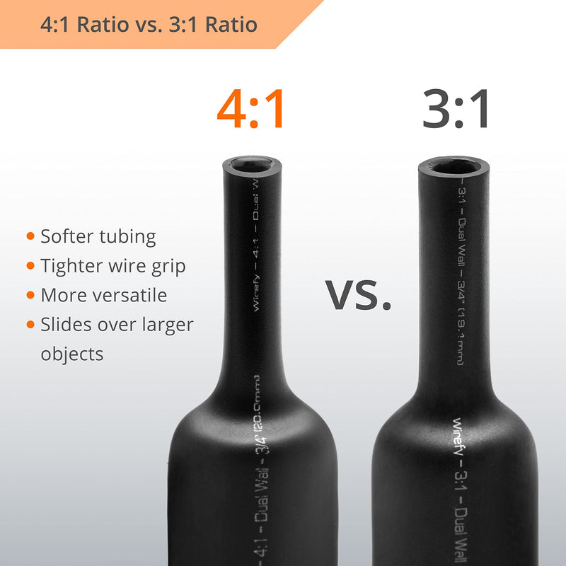 Wirefy 1/4" Heat Shrink Tubing - 4:1 Ratio - Adhesive Lined - Marine Grade Heat Shrink - 50 Feet Roll - Black 1/4" - 50 Feet