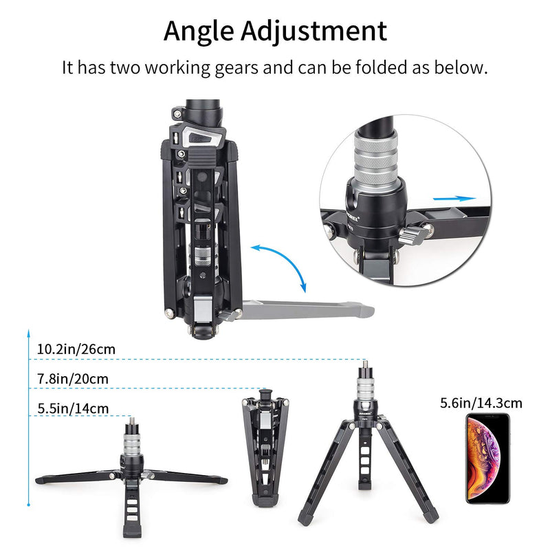 Mini Tabletop Tripod Stand-INNOREL PW70,DSLR Mini Tripod with 1/4" to 3/8" Screw and Cell Phone Mount CNC Aluminum Housing, Max Load 33 lb for Camera, Video Camcorder, Mobile Phone, Action Cameras