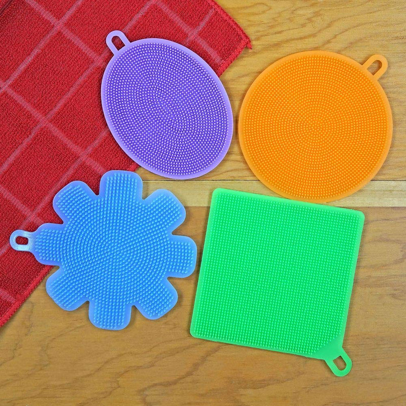 Silicone Dish Washing Sponge Scrubber Set 4 Pot Pan Cleaning Brush Wash Tool Home Kitchen Accessory