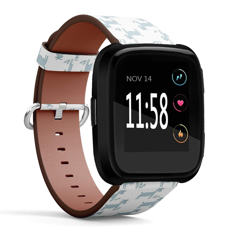 Compatible with Fitbit Versa/Versa 2 / Versa LITE - Leather Watch Wrist Band Strap Bracelet with Quick-Release Pins (Goats On)