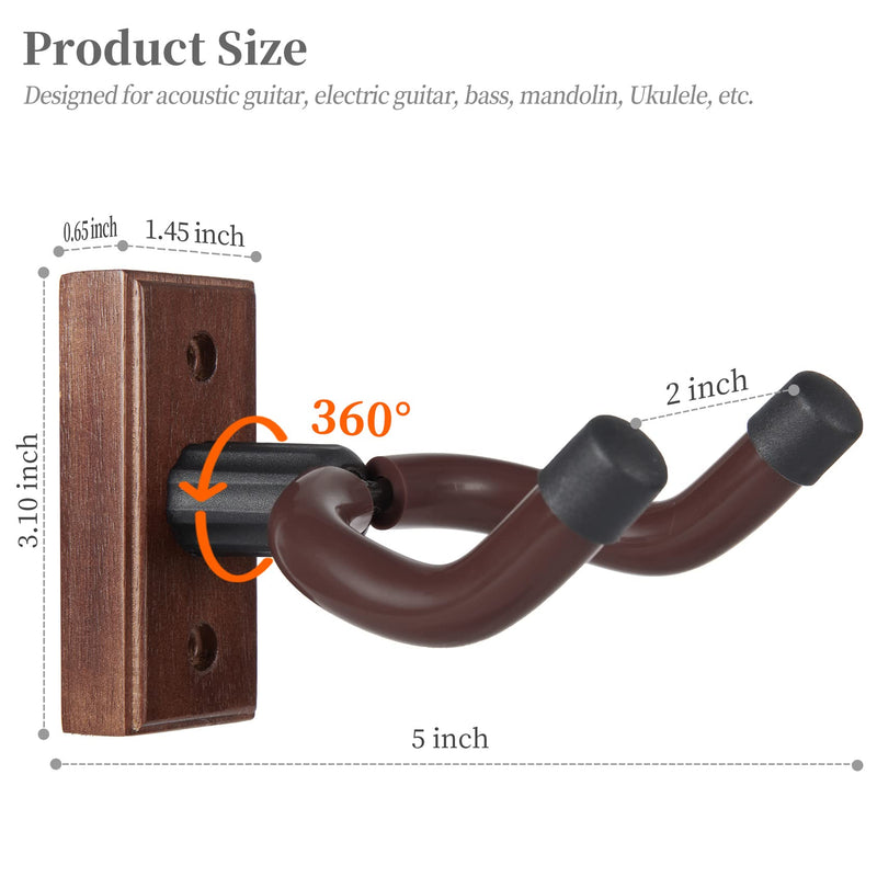 Sound harbor Guitar Wall Mount Brown Wood Guitar Hanger 2 Pack 2 Pack Brown walnut
