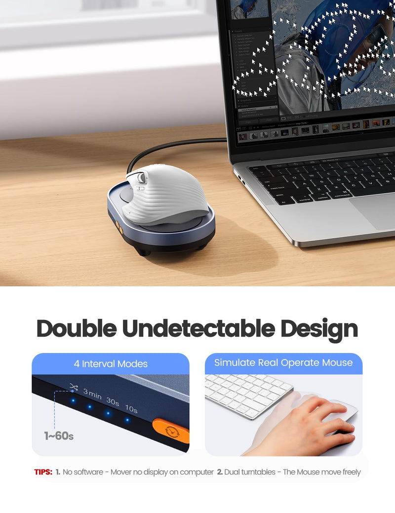 STARVIKY Dual Turntable Mouse Jiggler - Silent Mechanical Movement with Random Function, Efficient Motion, Undetectable Mouse Mover, Timer, Keep Computer Awake - Fashionable & Durable, Driver-Free X-Large Dual Turntables