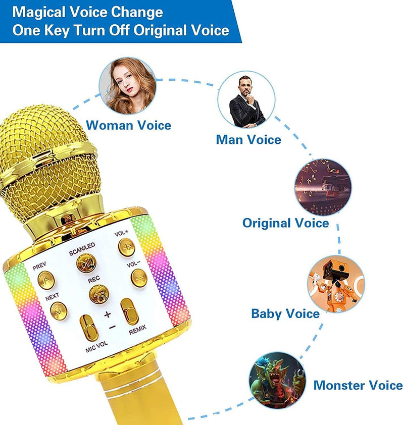 DigitCont Bluetooth Karaoke Wireless Microphone 5-in-1 Portable Handheld Karaoke Mic Speaker Machine Player Recorder with Adjustable Remix FM Radio Christmas Birthday Home Party for Kids Adults Gold