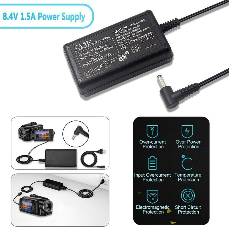 CA-570 AC Adapter Charger Compatible Canon FS21 FS22 FS200 FS300 XA25 XA10 VIXIA HF10 HF11 HF20 HF100 HF200 HF M31 HF S10 HG20 HG21 HG30 HR10 HV10 HV20 HV30 XA10 ZR80 ZR85 ZR90 ZR100 ZR200 300 400