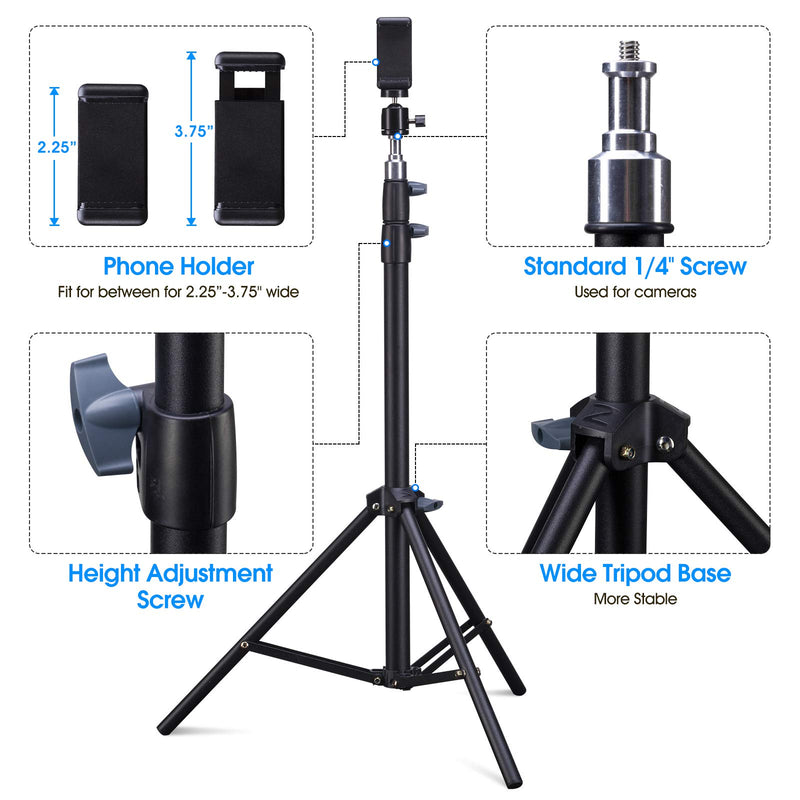 67-inch Phone Tripod Extendable Cell Phone Tripod Stand and Phone Holder, Compatible with iPhone & Camera/Selfies/YouTube Video Recording/Live Streaming