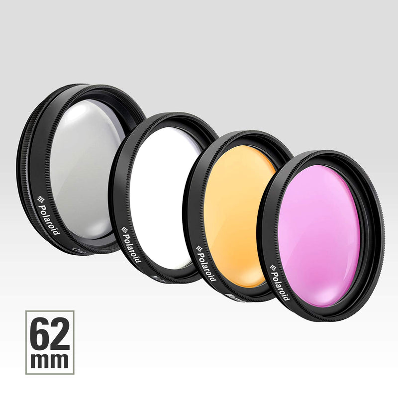Polaroid Optics 62mm 4-Piece Filter Kit Set [UV,CPL, Warming,& FLD] includes Nylon Carry Case – Compatible w/ All Popular Camera Lens Models