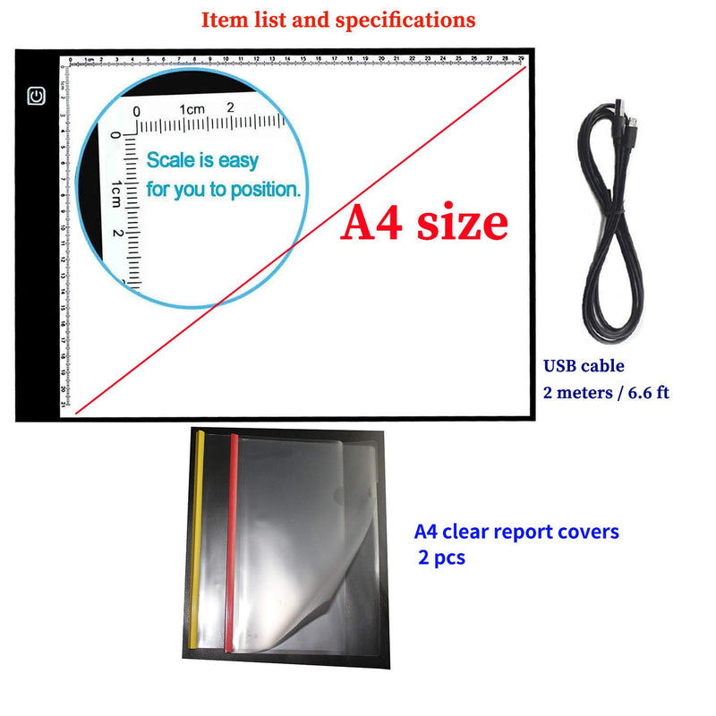 A4 LED Light Box Tracer Ultra-Thin USB Powered Portable Dimmable Brightness LED Artcraft Tracing Light Pad Light Box for Artists Drawing Sketching Animation Designing Stencilling X-ray A4 with ruler printed+report covers