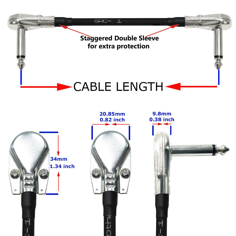 [AUSTRALIA] - 5 Units - Gotham GAC-1-5 Inch (12 cm)– Premium, Ultra-Flexible Dual Shielded Guitar Bass Effects Instrument, Patch Cable - with Low-Profile, Right Angled Pancake type TS (6.35mm) Connectors 