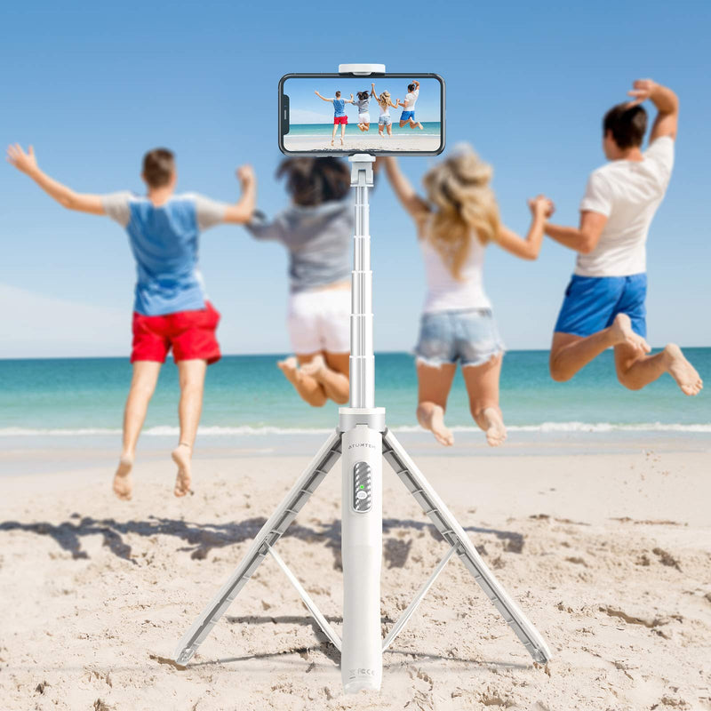 [AUSTRALIA] - ATUMTEK 51" Selfie Stick Tripod, All in One Extendable Phone Tripod Stand with Bluetooth Remote 360° Rotation for iPhone and Android Phone Selfies, Video Recording, Vlogging, Live Streaming, White 51" 