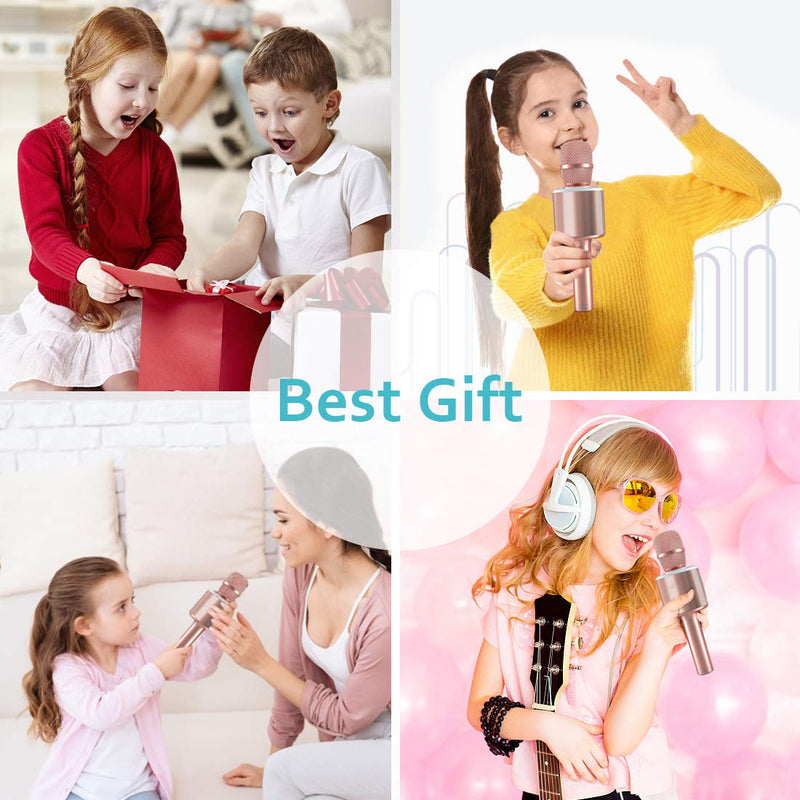 [AUSTRALIA] - Wireless Bluetooth Karaoke Microphone,Portable Handheld Karaoke Mic Speaker Machine for Kid Adult Girl Home Party Singing Birthday Gift compatible with Android/iPhone/PC or All Smartphone Qarfee Pink 