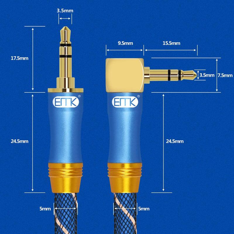 [AUSTRALIA] - 90 Degree Right Angle Aux Cable - [24K Gold-Plated,Sound Quality]EMK Audio Stereo Male to Male Cable for Laptop, Tablets, MP3 Players,Car/Home Aux Stereo, Speaker or More (2Ft/0.6Meters) 2Ft/0.6Meters 