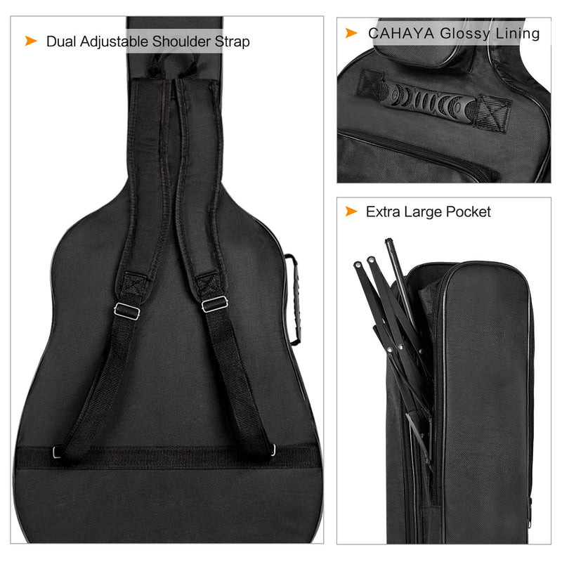 CAHAYA 40 41 Inch Acoustic Guitar Bag 0.3 Inch Thick Padding Waterproof Guitar Case Gig Bag with Back Hanger Loop and Music Stand Pocket cal-guitar-bags-and-cases