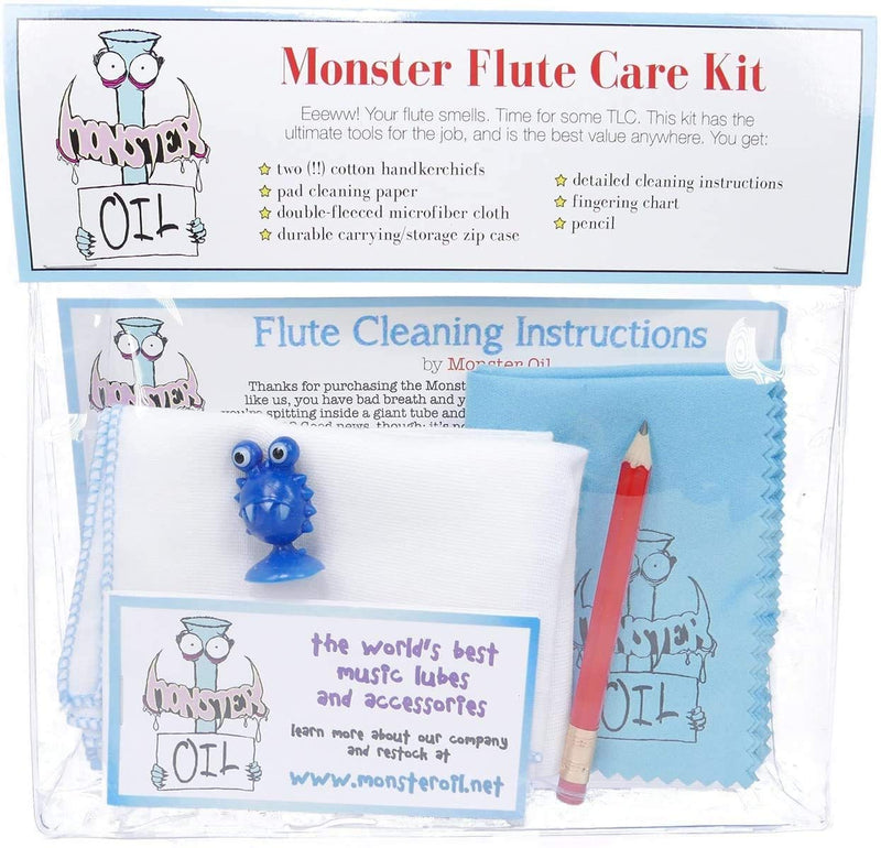 Monster Flute Care and Cleaning Kit | Polishing Cloth, Fingering Chart, Two Handkerchiefs. Everything You Need to Take Care of Your Flute