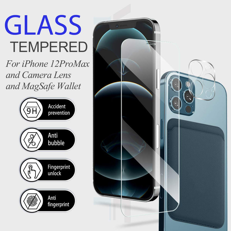 YEYEBF [2 Pack] iPhone 12 Pro Max Premium HD Clear Tempered Glass Screen Protector + [2 Pack] Camera Lens Protectors + [1 Pack] Magnetic Wallet for iPhone 12 Pro Max