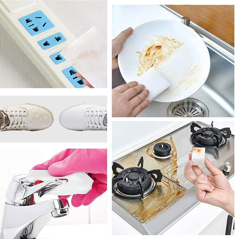 100Pack Magic Sponge Eraser in Bulk, Extra Durable Melamine Sponge Foam Pads, Multi-Functional Household Cleaning Sponges for Kitchen, Sink, Oven, Wall, Bathtub, Toilet, Shoes Cleaner