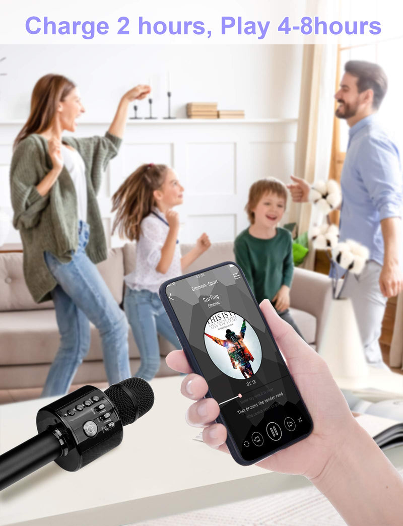 BONAOK Wireless Bluetooth Karaoke Microphone, 4 in 1 Portable Rechargeable Sing Mic Speaker Kids Adults Q37L Black