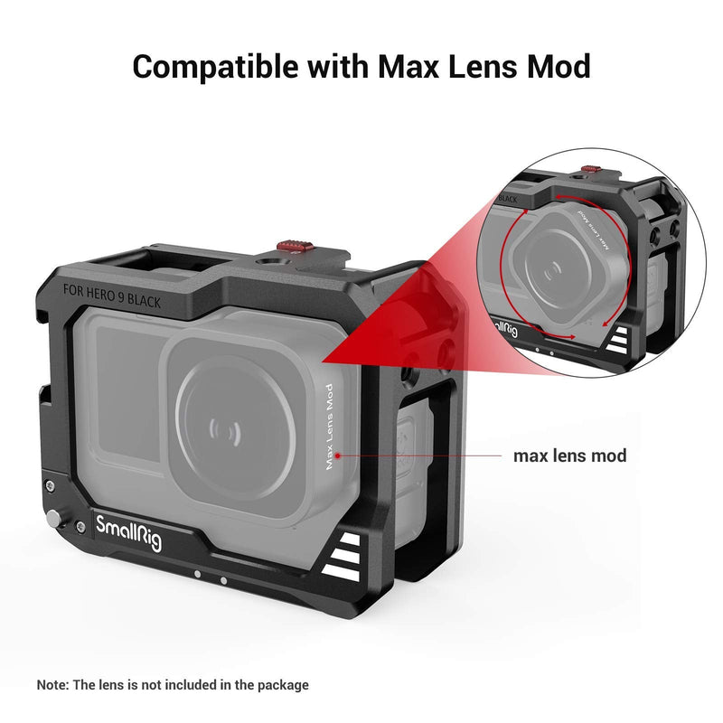 SmallRig Hero10 Cage / Hero9 Cage , Aluminum Video Cage with 2 Cold Shoe Mount for Mic and Led Light , Compatible with Max Lens Mod for GoPro Hero9/Hero10 Black 3084 middle