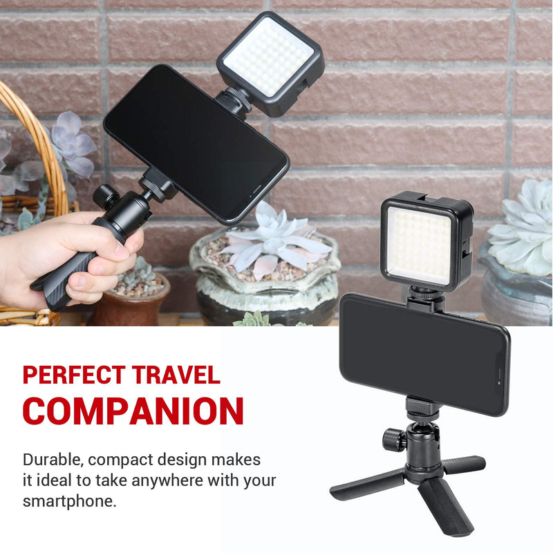 Universal Mini Tripod Stand + Metal Smartphone Mount Phone Holder Clamp Adapter with Cold Shoe Compatible with iPhone X XS 11 MAX Samsung YouTube Vlogging Video Makers - 2867