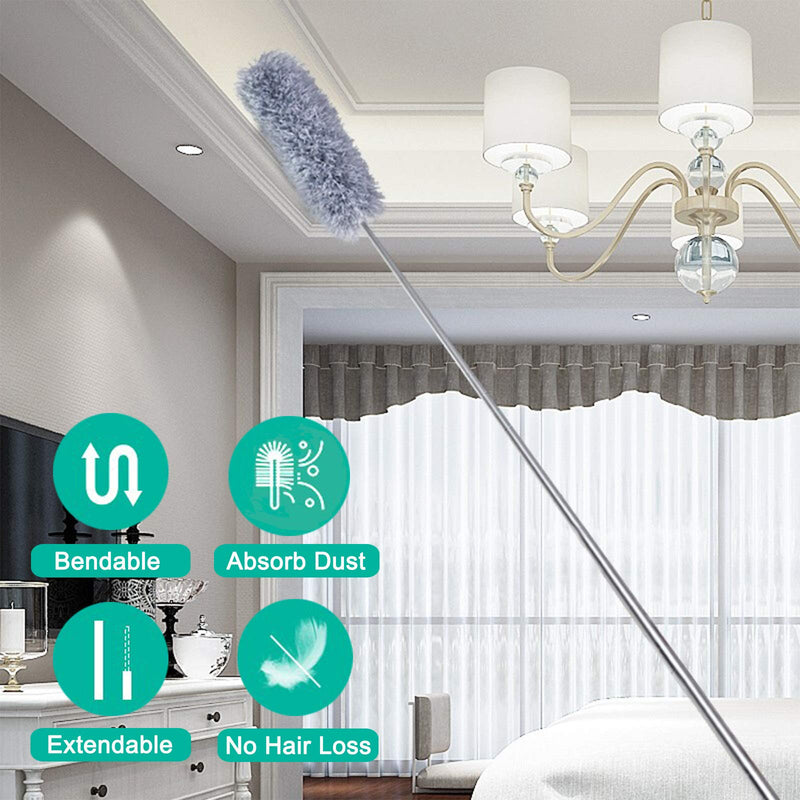 [AUSTRALIA] - Microfiber Duster for Cleaning, 100" Extension Pole Telescoping Duster, Bendable & Washable Dusters for Clean Cobwebs, Ceiling Fan, High Ceiling, Blinds, Furniture, Cars Gray 