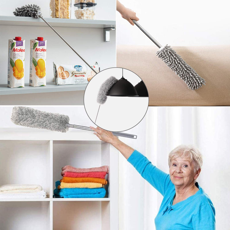 [AUSTRALIA] - Telescoping Microfiber Feather Duster for Cleaning, 100" Extra Long Extendable Duster, Bendable & Washable for Cleaning Cobweb, Ceiling Fan, High Ceiling, Blinds, Furniture & Cars Gray 