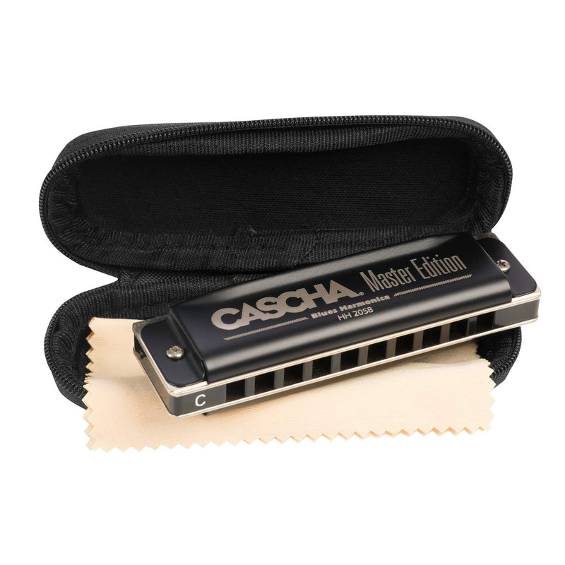 CASCHA HH 2058 Master Edition Blues Harmonica High-Quality Harmonica in C Major with Soft Case and Cleaning Cloth Set with text book Black