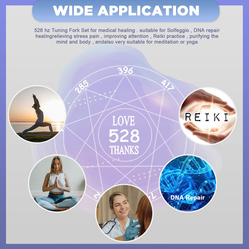[AUSTRALIA] - 528 Hz Tuning Fork for Healing, DNA Repair, Reliever Stress and Perfect Healing Musical Instrument, Frequency of Love, Silver, with Black Rubber Mallet, Triangular Silicone and Velvet Storage Bag 