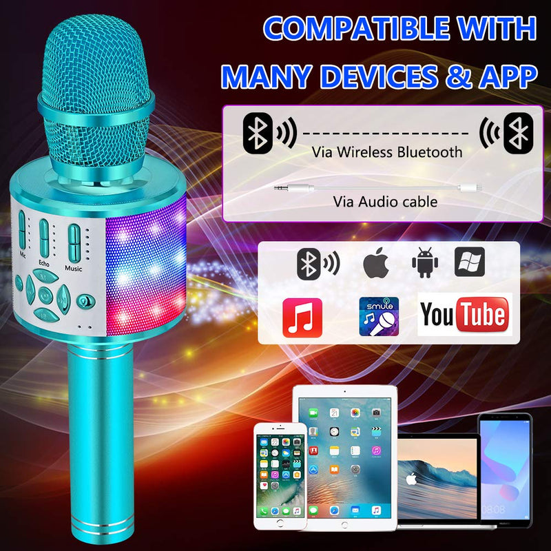 [AUSTRALIA] - Amazmic Kids Karaoke Microphone Machine Toy Bluetooth Microphone Portable Wireless Karaoke Machine Handheld with LED Lights, Gift for Children Adults Birthday Party, Home KTV(Blue) Blue 