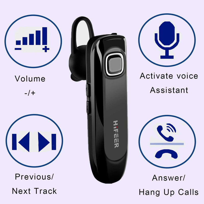 Bluetooth Earpiece, Wireless Bluetooth Headset V5.0 for Cell Phones, Hands Free Calls with CVC8.0 Mic Noise Canceling, Waterproof Earphone for Driving Business Home iPhone Android Samsung Black