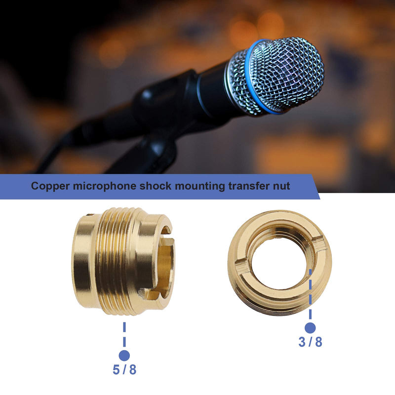 4 Pcs Microphone Mic Screw Nut Clip Adapters 5/8" External Thread to 3/8" Internal Thread Connector Copper Plated