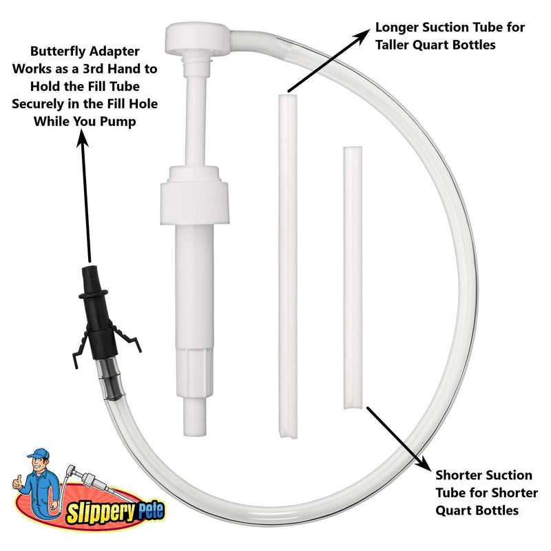Slippery Pete - Fluid Pump for Quart Bottles - 8cc per Pump Stroke and 3rd Hand Adapter, Transfer Gear Oil, Transmission and Differential Fluid with This Hand Pump