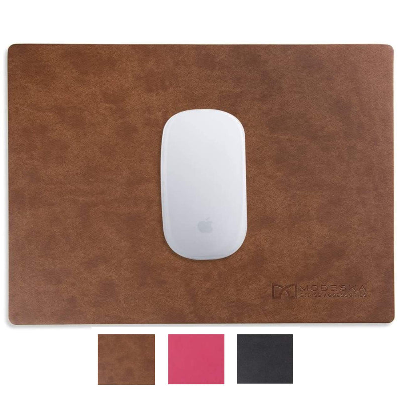 Modeska Mouse Pad with Premium PU Leather, Non-Slip Base Mousepad for Gaming, Apple, & PC. Perfect for Large or Small Mouse. 10.3x8.3 inches Brown