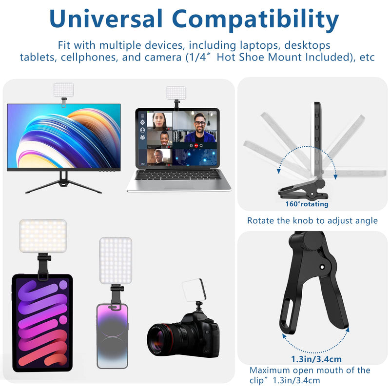 ALTSON 60 LED Portable Selfie Light Video Conference Lighting with Clip & Camera Tripod Adapter Rechargeable 2200mAh CRI 97+, 3 Light Modes for Phone iPhone Webcam Laptop Photo Makeup Black