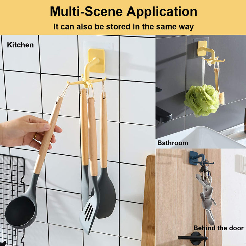 2Pack Multifunction Home Wall-Mounted Storage Hooks，360 Degree Rotating 4 Hooks,Punch-Free Kitchen Hook，Space-Saving.