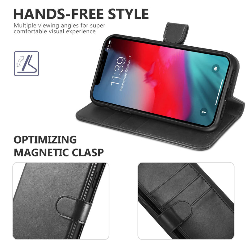 [AUSTRALIA] - TUCCH iPhone Xs Max Wallet Case, Xs Max Wallet PU Leather Flip Cover with RFID Blocking Card Slot, Stand, Auto Wake/Sleep Wireless Charging Shockproof TPU Shell Compatible with iPhone Xs Max -Black Black 