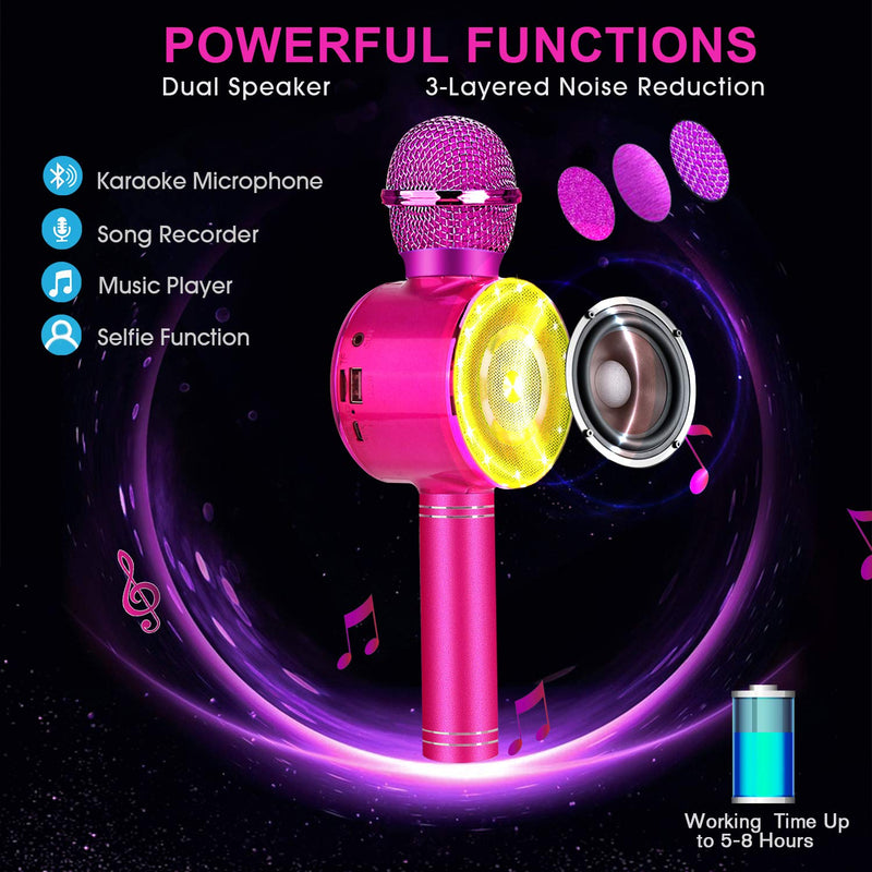 [AUSTRALIA] - FishOaky Karaoke Microphone, Kids Bluetooth Karaoke Microphone Portable Mic Player Speaker with LED for Christmas Birthday Home Party KTV Outdoor Rose Red 