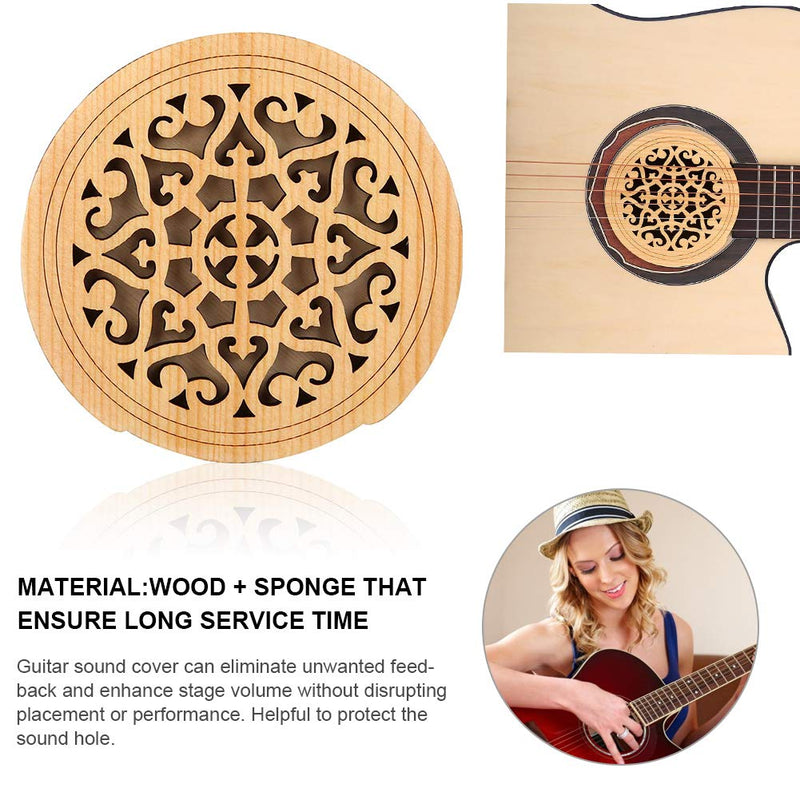 Wooden Guitar Soundhole Sound Hole Cover Guitar Block Protector Cover Made of Wood and Sponge for Acoustic Classic Guitar 41 Inch(Window grille) Window grille